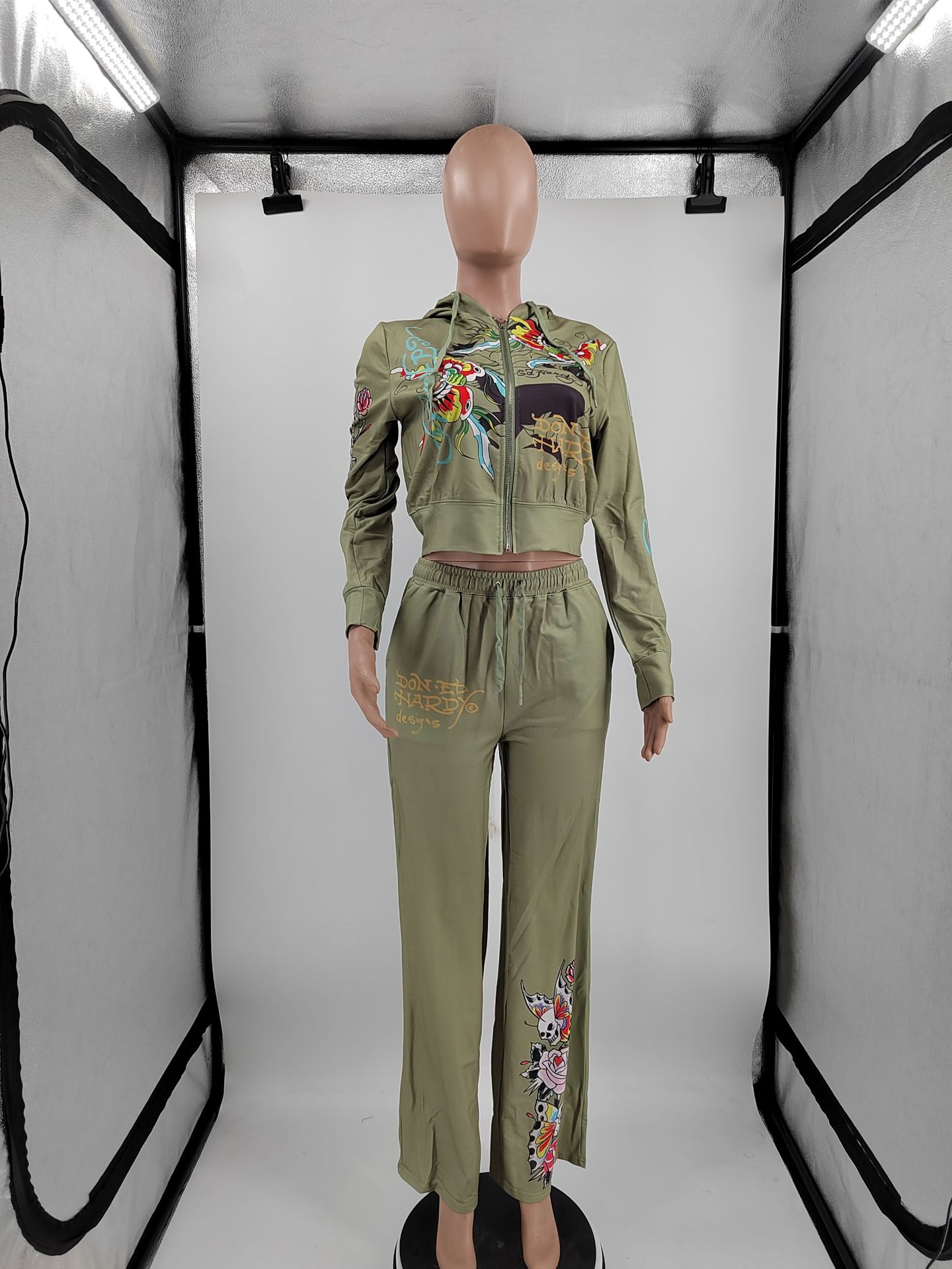 Women Print Hoodies Top and Pant Two-piece Set