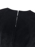 Round Neck See-Through Velvet Dress Sexy Mesh Patchwork Long Sleeve Slim Bodycon Evening Dress