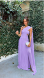 Women Strapless Pleated Ribbon Slit Dress