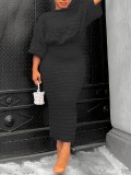 Plus Size Solid Color Bubble Bat Sleeves Top and Skirt Two-Piece Set