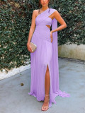Women Strapless Pleated Ribbon Slit Dress