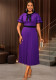 Plus Size Elegant Round Neck Bow Ruffle Sleeve Slim Waist Pleated Party Dresses