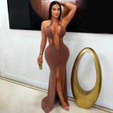 Formal Halter Neck Hollow Mermaid Slit Dress