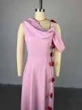Women's Summer Chic Slash-Shoulder Slim Wasit Strap Maxi Dress