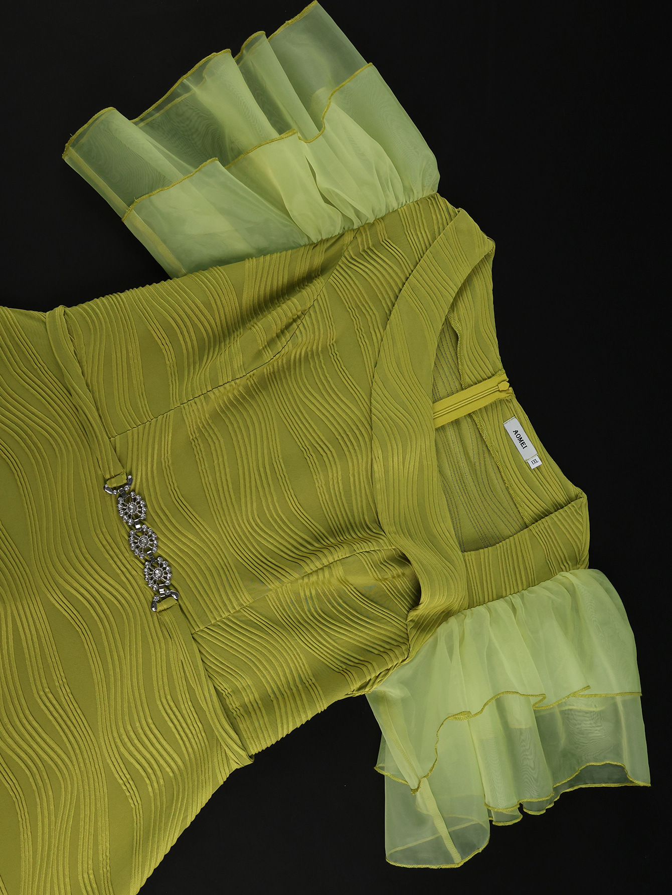 Elegant Slash Shoulder Mesh Flutter Sleeve Midi Gown Slim Waist A-Line Party Dresses