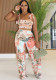 Casual Print Ruffle Strappy Top and Wide-Leg Pants Two-Piece Set