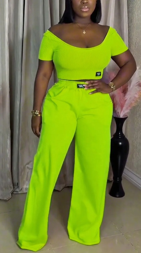 Summer Women's Solid Color Round Neck Short Sleeve Top Casual Pants Set