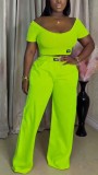 Summer Women's Solid Color Round Neck Short Sleeve Top Casual Pants Set