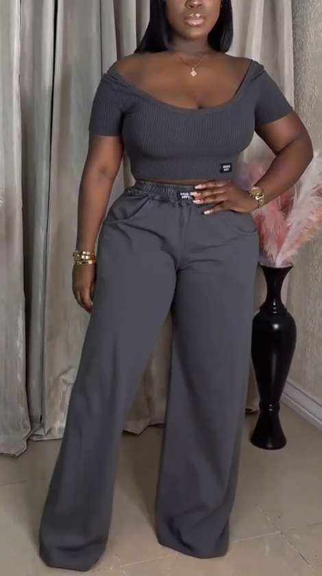 Summer Women's Solid Color Round Neck Short Sleeve Top Casual Pants Set