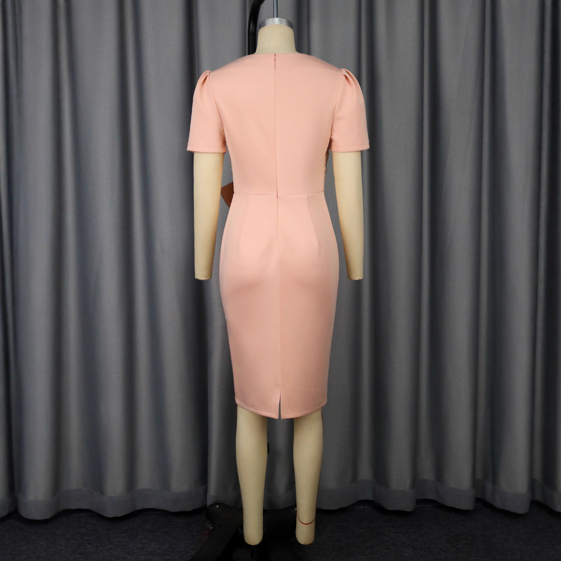 Women's Rose Square Neck Bow Slim Waist Formal Party Bodycon Dress