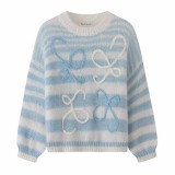 Women's Spring Rainbow Color Block Striped Sweater Loose Knit Pullover Top