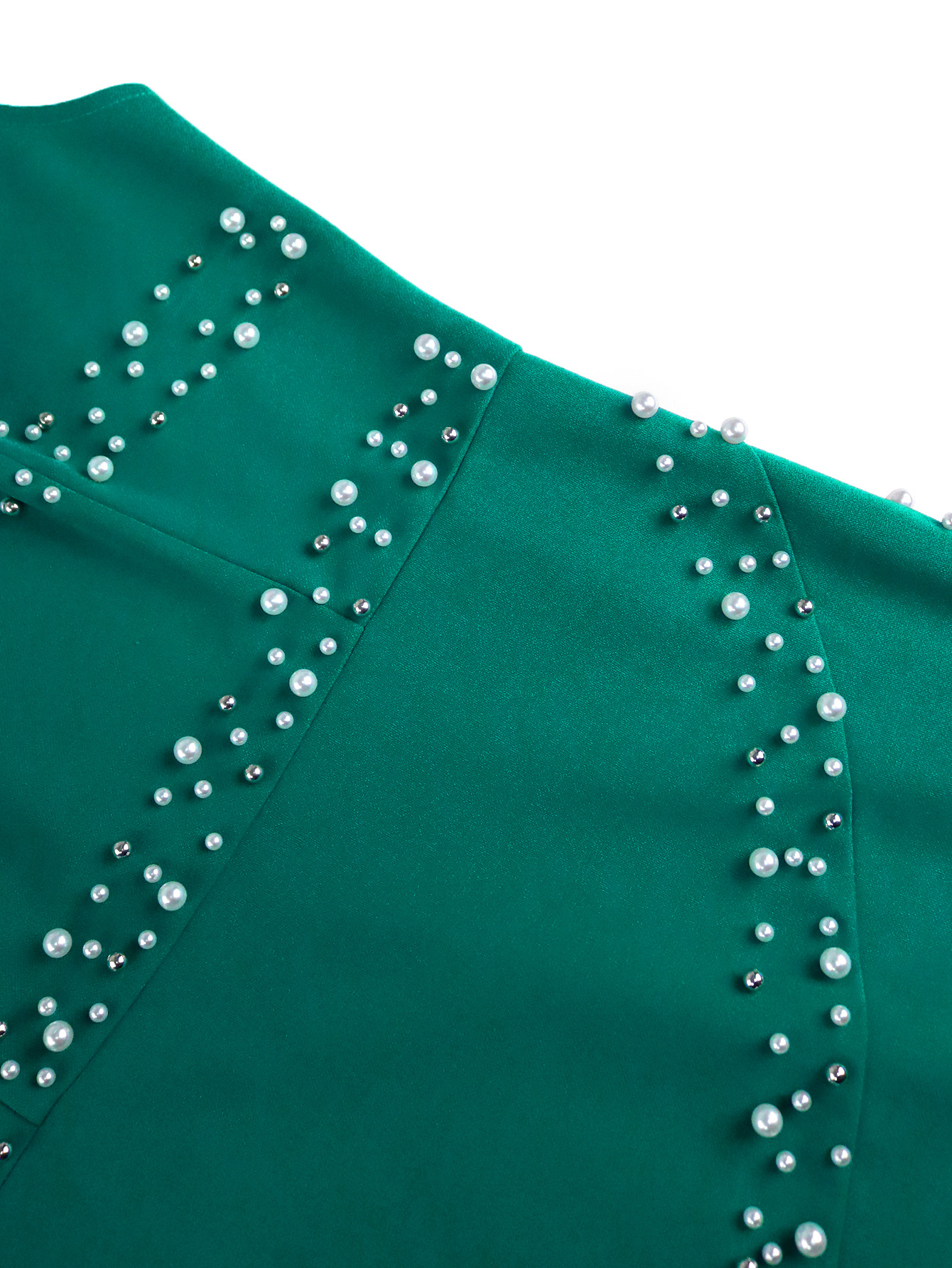 Women's Round Neck Ruffle Sleeve Beaded Slim Waist Slit Bodycon Formal Party Dress