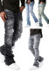 Street Fashion Men's Straight Leg Elastic Patch Denim Pants