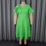 Fashion Water Wave Slash Shoulder Party Dress Asymmetric Ruffle Slim Waist A-Line Dress