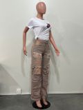 Fashionable Women's Multi-Pocket Cut Out Diamond Denim Pants