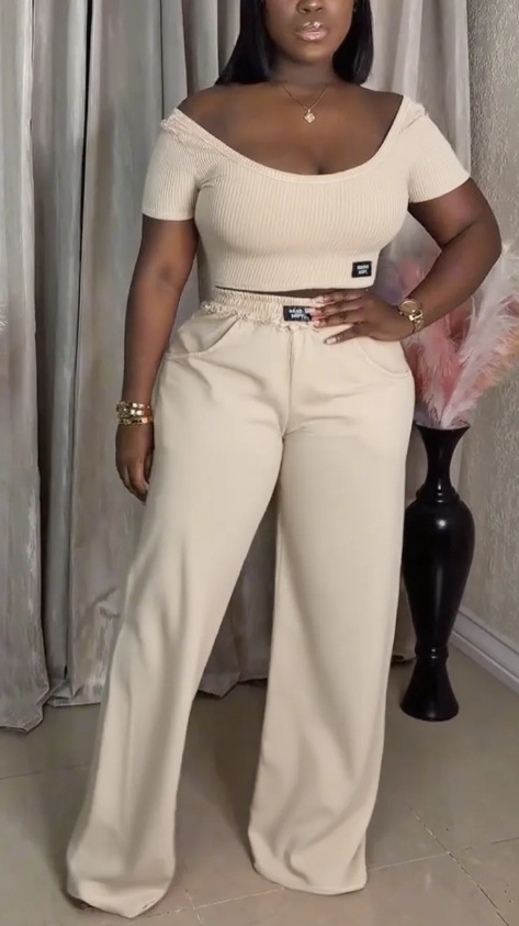 Summer Women's Solid Color Round Neck Short Sleeve Top Casual Pants Set