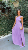 Women Strapless Pleated Ribbon Slit Dress