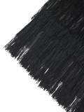 High Neck See-Through Sexy Mesh Patchwork Sleeveless Bodycon Fringe Slim Chic Formal Party Dress