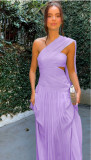 Women Strapless Pleated Ribbon Slit Dress