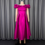 Sexy Off-Shoulder Ruffle Slim Waist A-Line Formal Party Wedding Bridesmaid Chic Midi Dress
