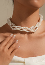 Women multi-layered braided pearl necklace, braided clavicle necklace
