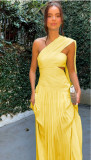 Women Strapless Pleated Ribbon Slit Dress