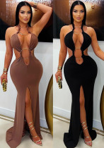 Formal Halter Neck Hollow Mermaid Slit Dress Formal Halter Neck Hollow Mermaid Slit Dress