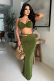 Casual Strap Crop Top High-Waist Hollow Long Skirt Two-Piece Set