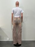 Fashionable Women's Multi-Pocket Cut Out Diamond Denim Pants