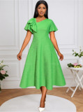 Fashion Water Wave Slash Shoulder Party Dress Asymmetric Ruffle Slim Waist A-Line Dress