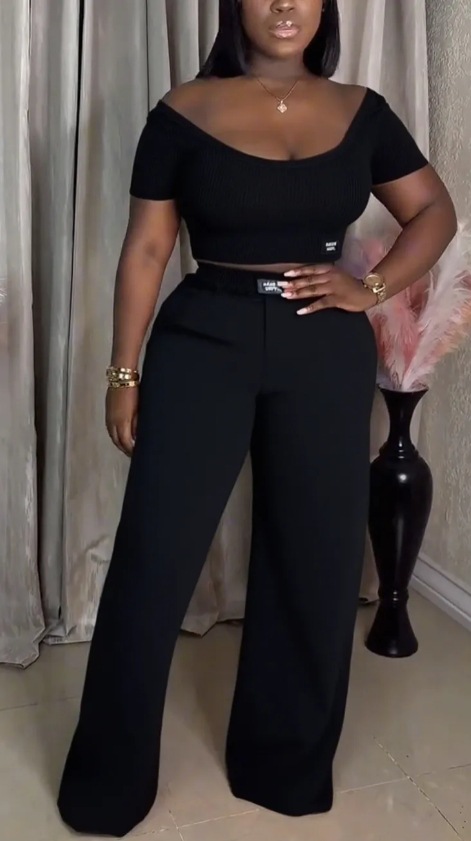 Summer Women's Solid Color Round Neck Short Sleeve Top Casual Pants Set