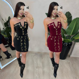 Women's Casual Sexy Strapless Top & Skirt Set