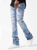 Street Fashion Men's Straight Leg Elastic Patch Denim Pants
