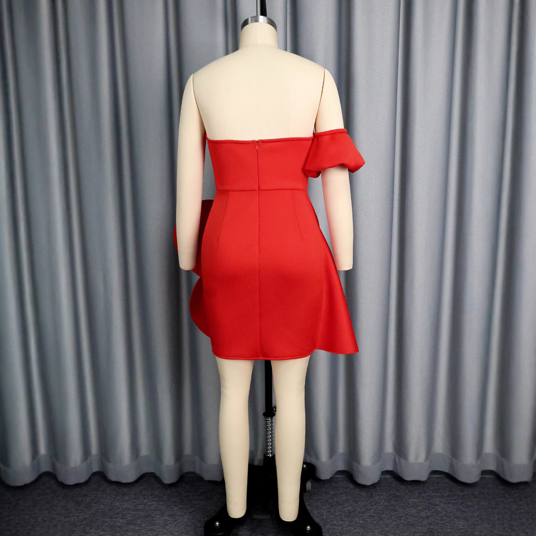 Stylish Sexy Strapless Asymmetric Flower Slim Waist Party Evening Dresses