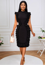 Fashion Women's Stand Collar Ruffle Sleeveless Slim Formal Party Dress Fashion Women's Stand Collar Ruffle Sleeveless Slim Formal Party Dress