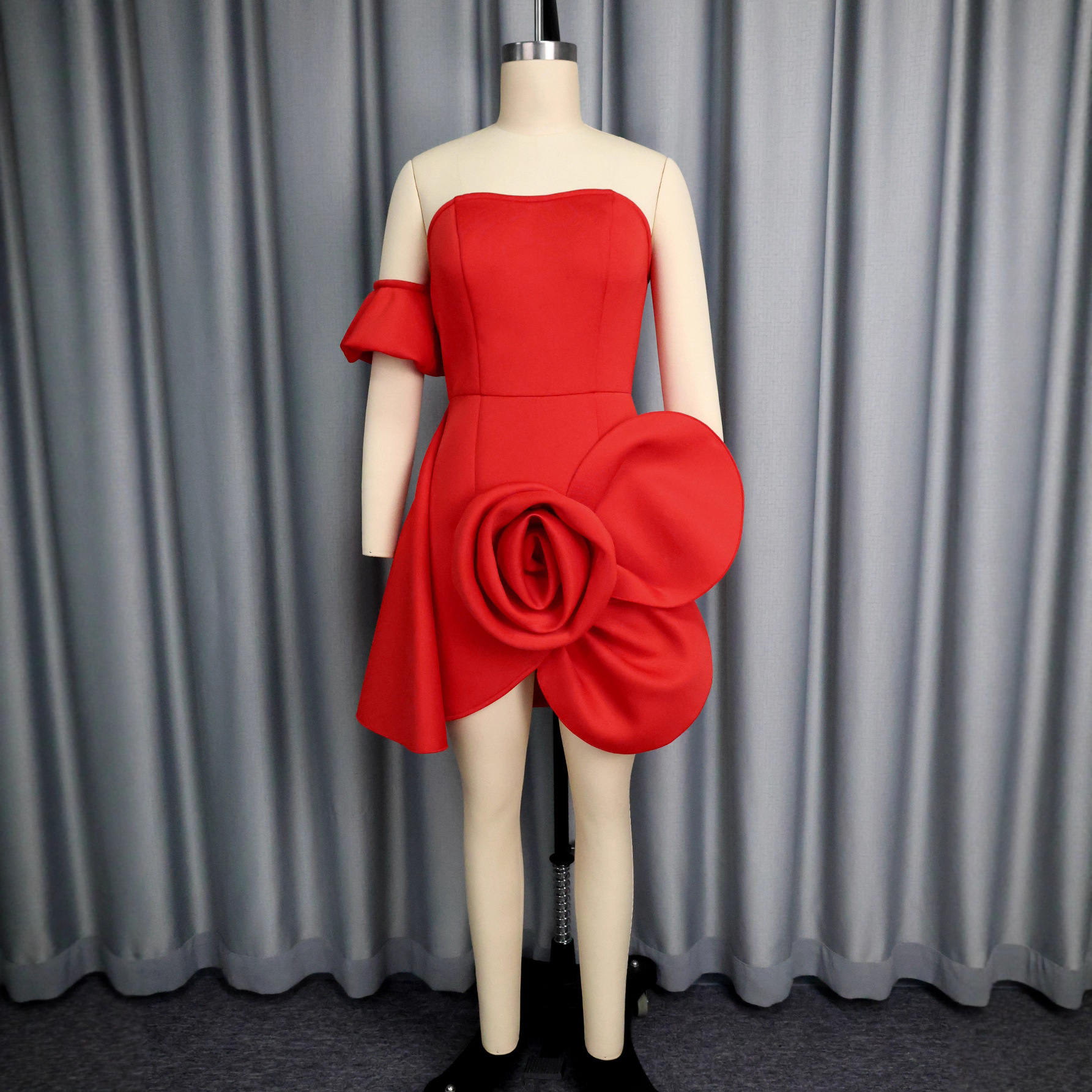 Stylish Sexy Strapless Asymmetric Flower Slim Waist Party Evening Dresses