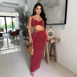Casual Strap Crop Top High-Waist Hollow Long Skirt Two-Piece Set