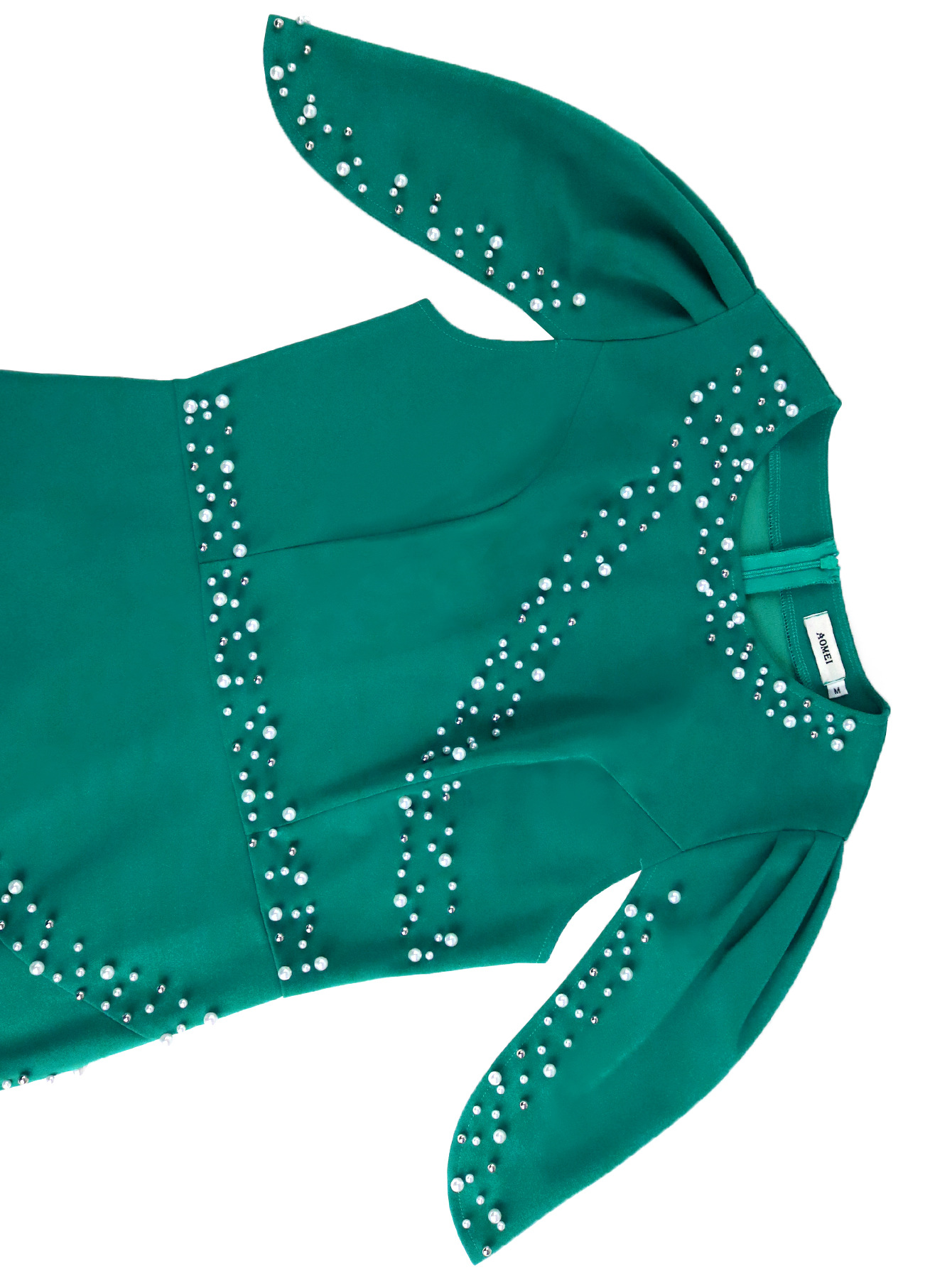 Women's Round Neck Ruffle Sleeve Beaded Slim Waist Slit Bodycon Formal Party Dress