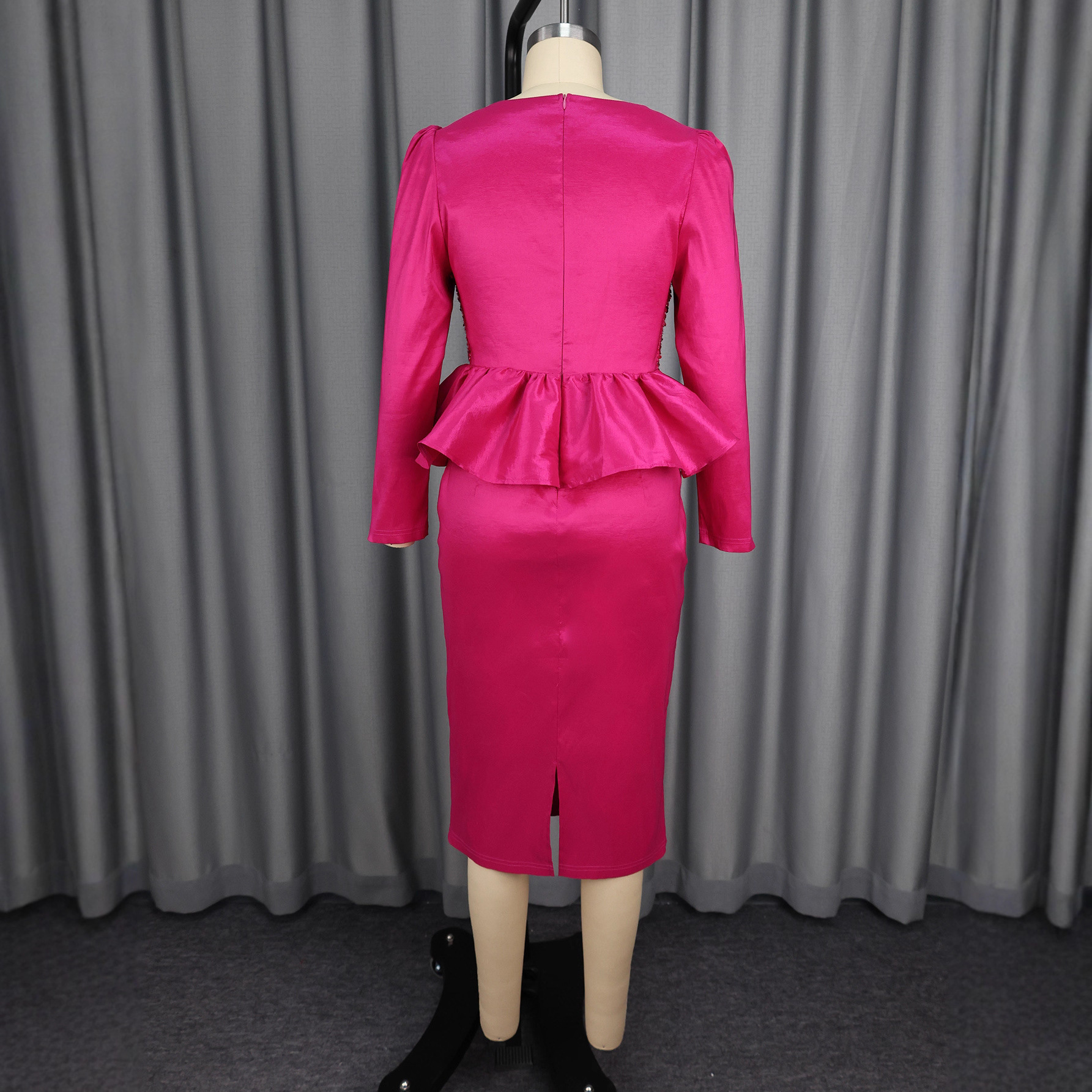 Fashion Square Neck Sequin Dress Long Sleeve Slim Waist Ruffle Bodycon Evening Party Dress