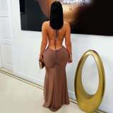 Formal Halter Neck Hollow Mermaid Slit Dress