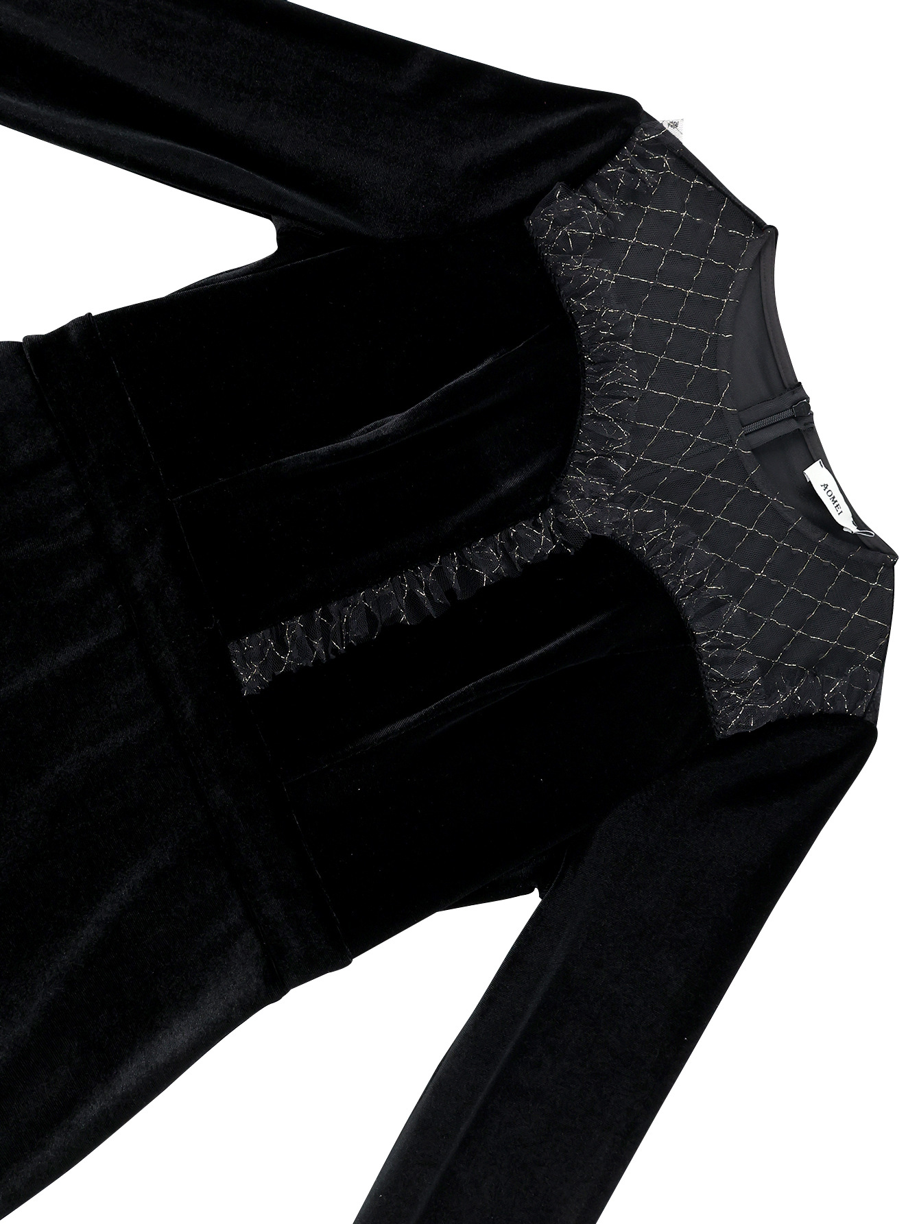 Round Neck See-Through Velvet Dress Sexy Mesh Patchwork Long Sleeve Slim Bodycon Evening Dress