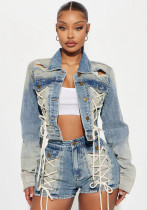 Women Top Jacket and Drawstring Shorts Two-Piece Set Women Top Jacket and Drawstring Shorts Two-Piece Set
