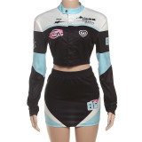 Women Fall Streetwear Sexy Crop Top and Skirt Two-Piece Set