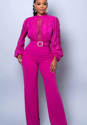 Women Elegant Lace Patchwork Lace-Up Wide-Leg Jumpsuit