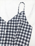 Women Halter V-Neck Casual Print Plaid Slit Mock Two-Piece Dress