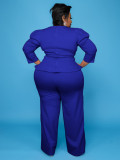 Plus-Size Women Solid Long-Sleeved Top and Pant Two-Piece Set