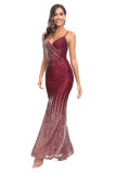Women Gradient Sequined Strapless Sexy Backless Slit Dress