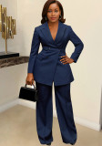 Women Elegant Turndown Collar Blazer and Pants Two-Piece Set