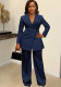 Women Elegant Turndown Collar Blazer and Pants Two-Piece Set