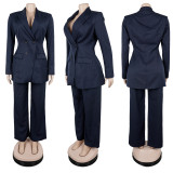 Women Elegant Turndown Collar Blazer and Pants Two-Piece Set